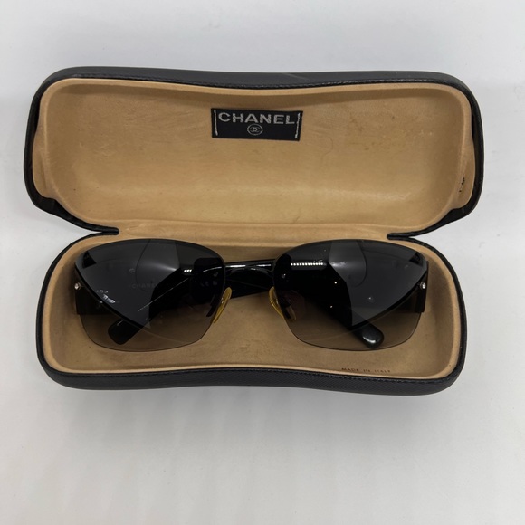 CHANEL 4117-B Vintage Rimless Sunglasses Black w/ Swarovski Crystal CC Logo - Picture 5 of 16